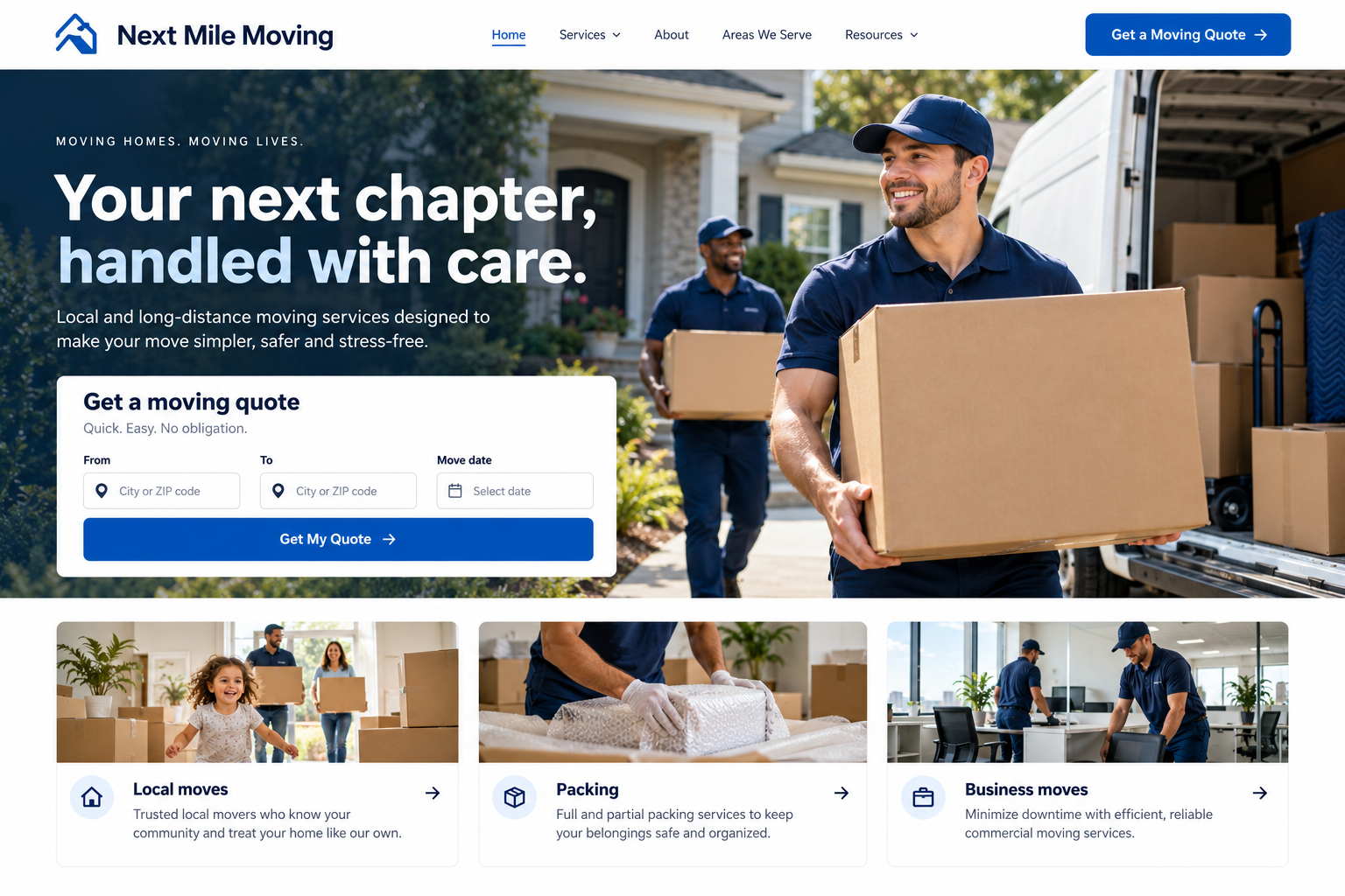 Next Mile Moving: an illustrative moving & delivery services homepage design