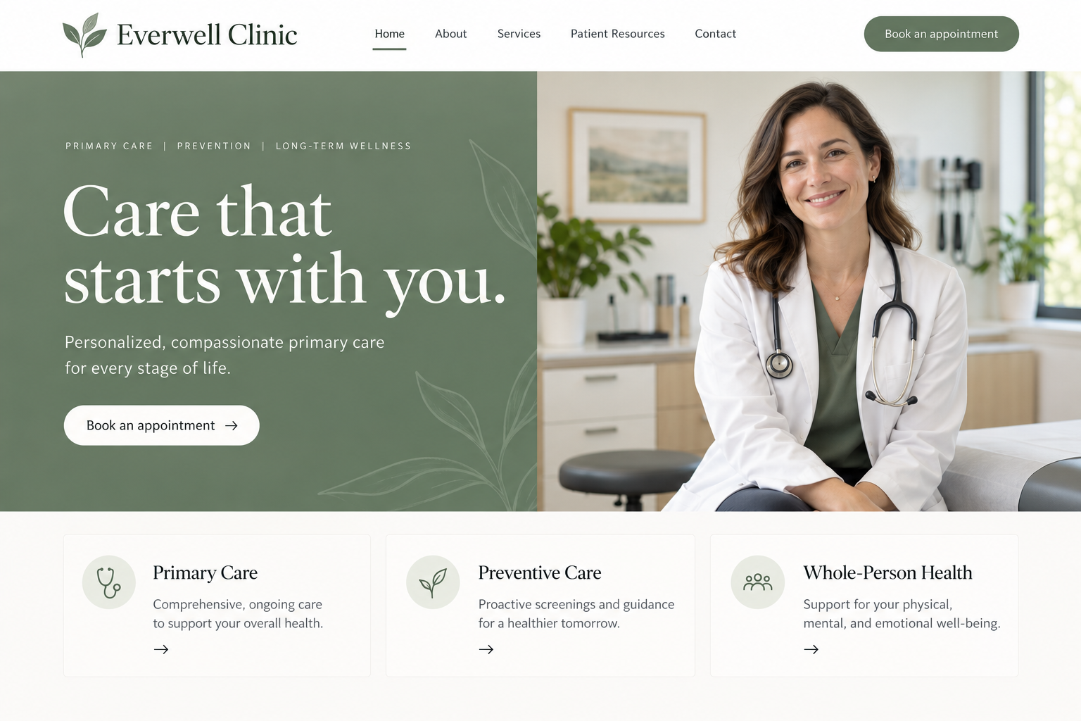 Everwell Clinic: an illustrative medical & wellness homepage design