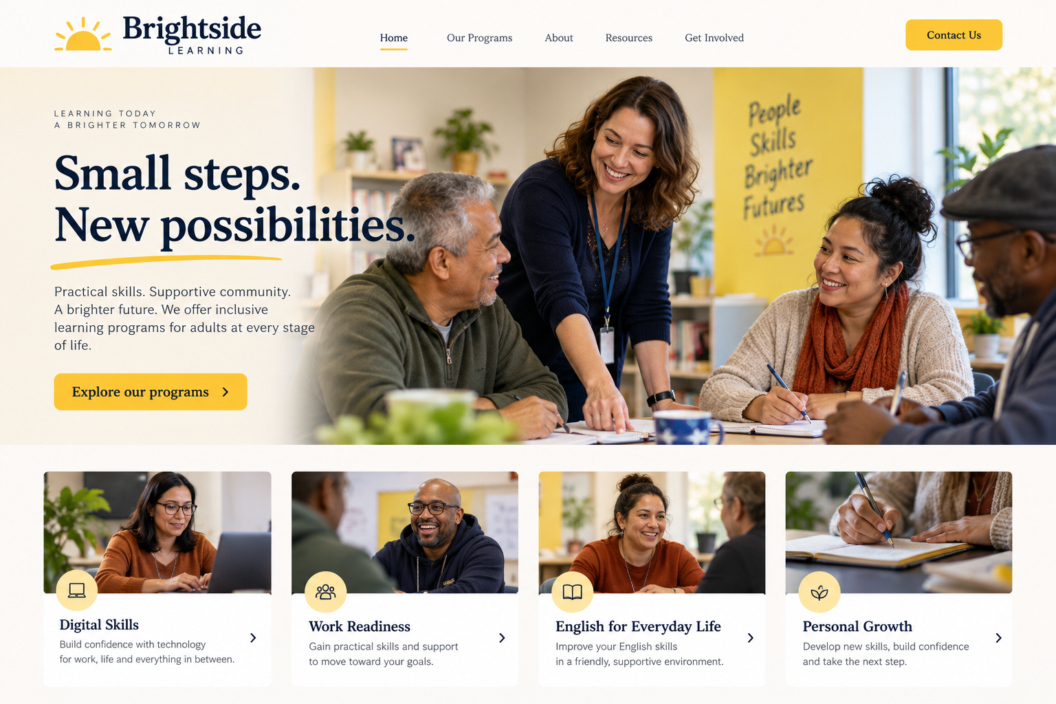 Brightside Learning: an illustrative education & nonprofits homepage design